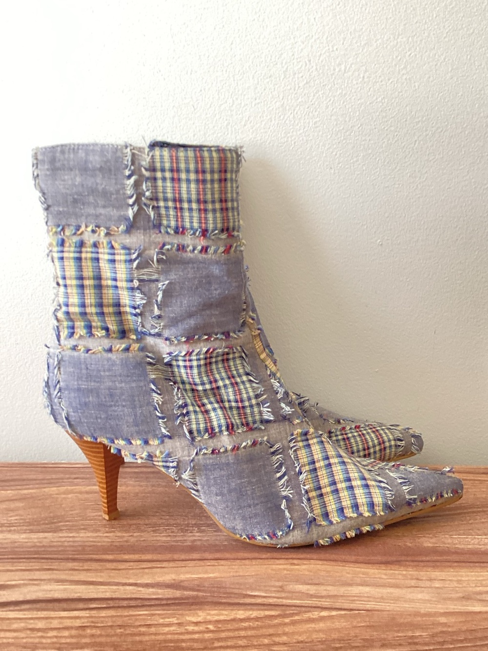 Y2K Denim Patchwork Colorful Pointed Toe Ankle Boots GF Originals Shoes 10